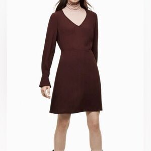wilfred corinne aritzia burgundy bell sleeve mini dress